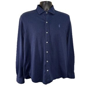 Polo Ralph Lauren Knit Dress Shirt Men’s L Navy Blue Long Sleeve Button Down